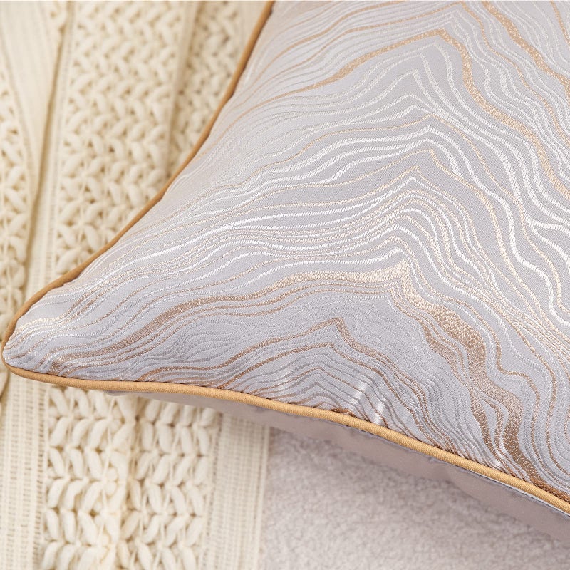 Avigers 20 x 20 Inch Square Silver Gray Gold Abstract Striped Embroidery Cushion Case Luxury Modern Throw Pillow Cover Decorative Pillow for Couch Living Room Bedroom Car - Image 5
